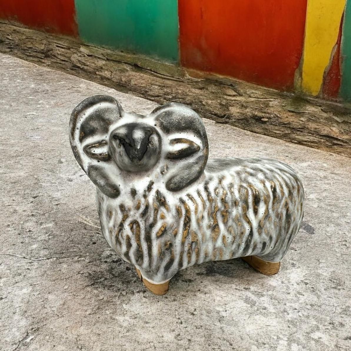 photo for sale Vintage Scandinavian Pottery Sheep Figurine – 1970s Visby Ceramic Animal Sculpture