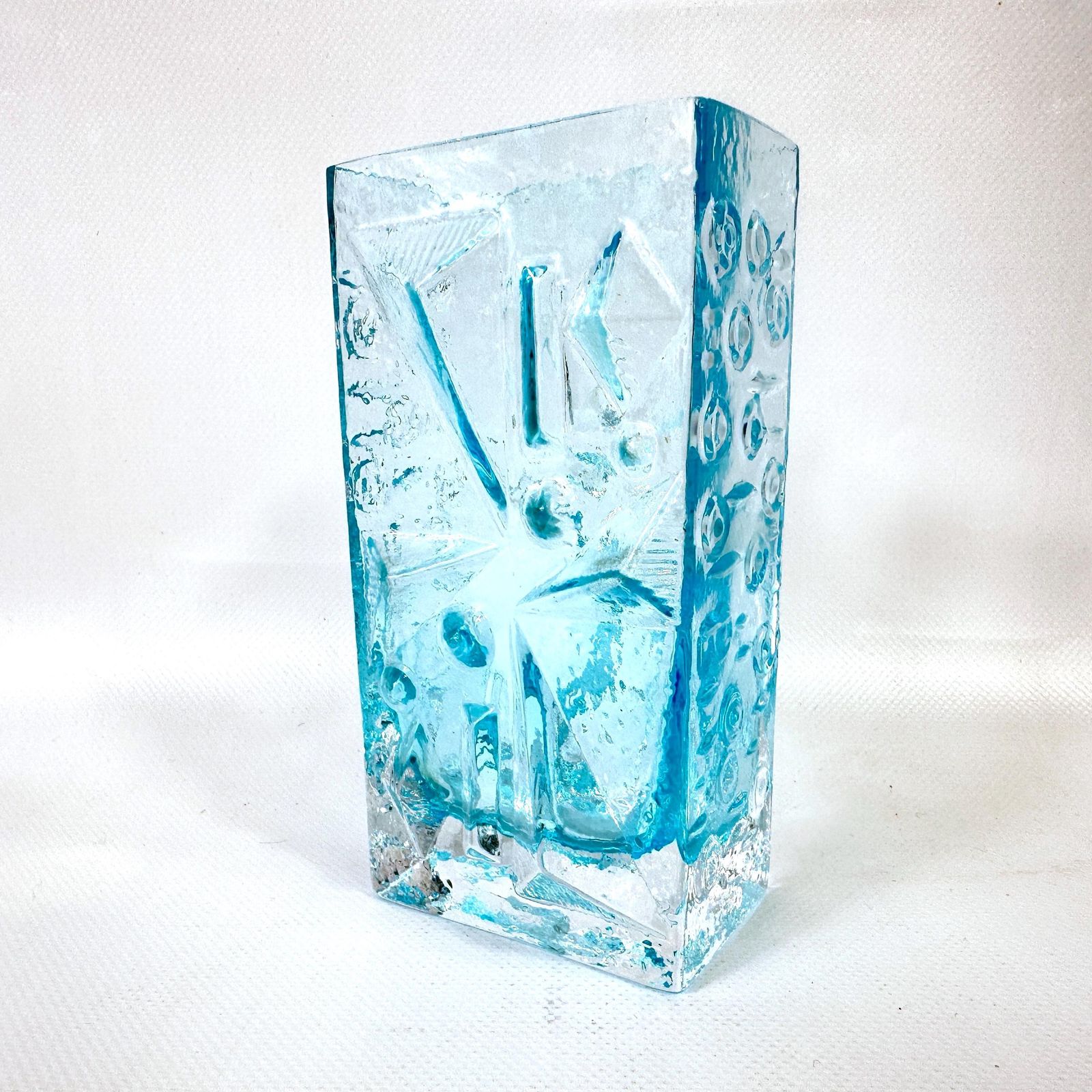Mid Century Ice Blue Glass Vase By Josef Schott – Vintage Geometric Design, 1960s