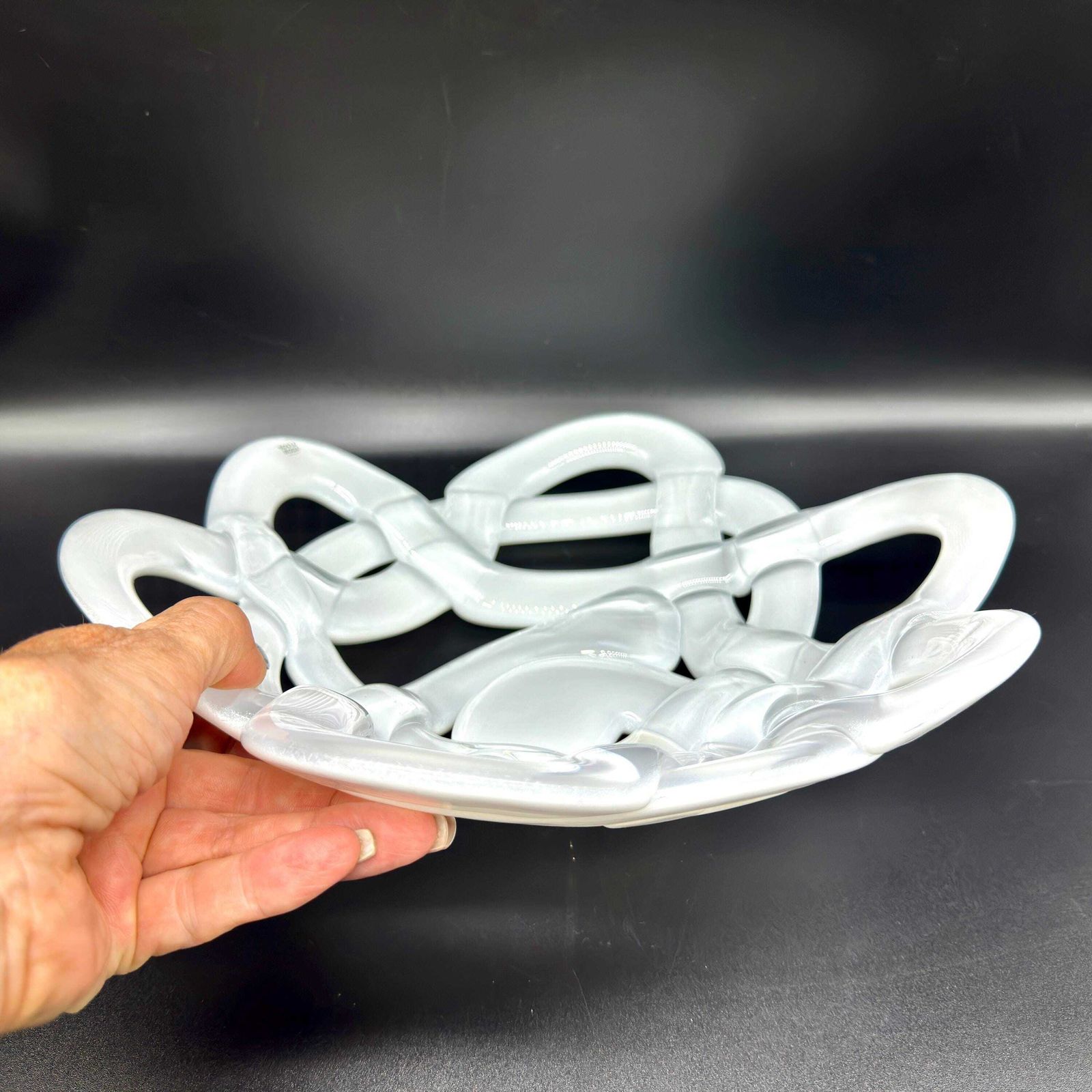 Kosta Boda White Glass Basket Bowl – Anna Ehrner Art Glass Centrepiece, Sweden photo vintage