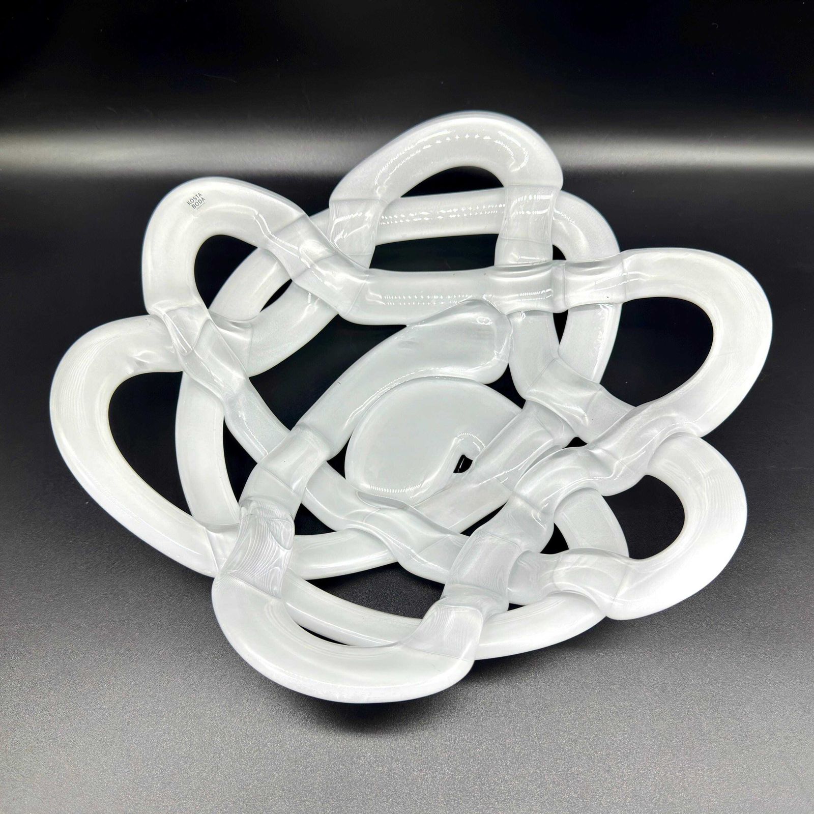 photo for sale Kosta Boda White Glass Basket Bowl – Anna Ehrner Art Glass Centrepiece, Sweden