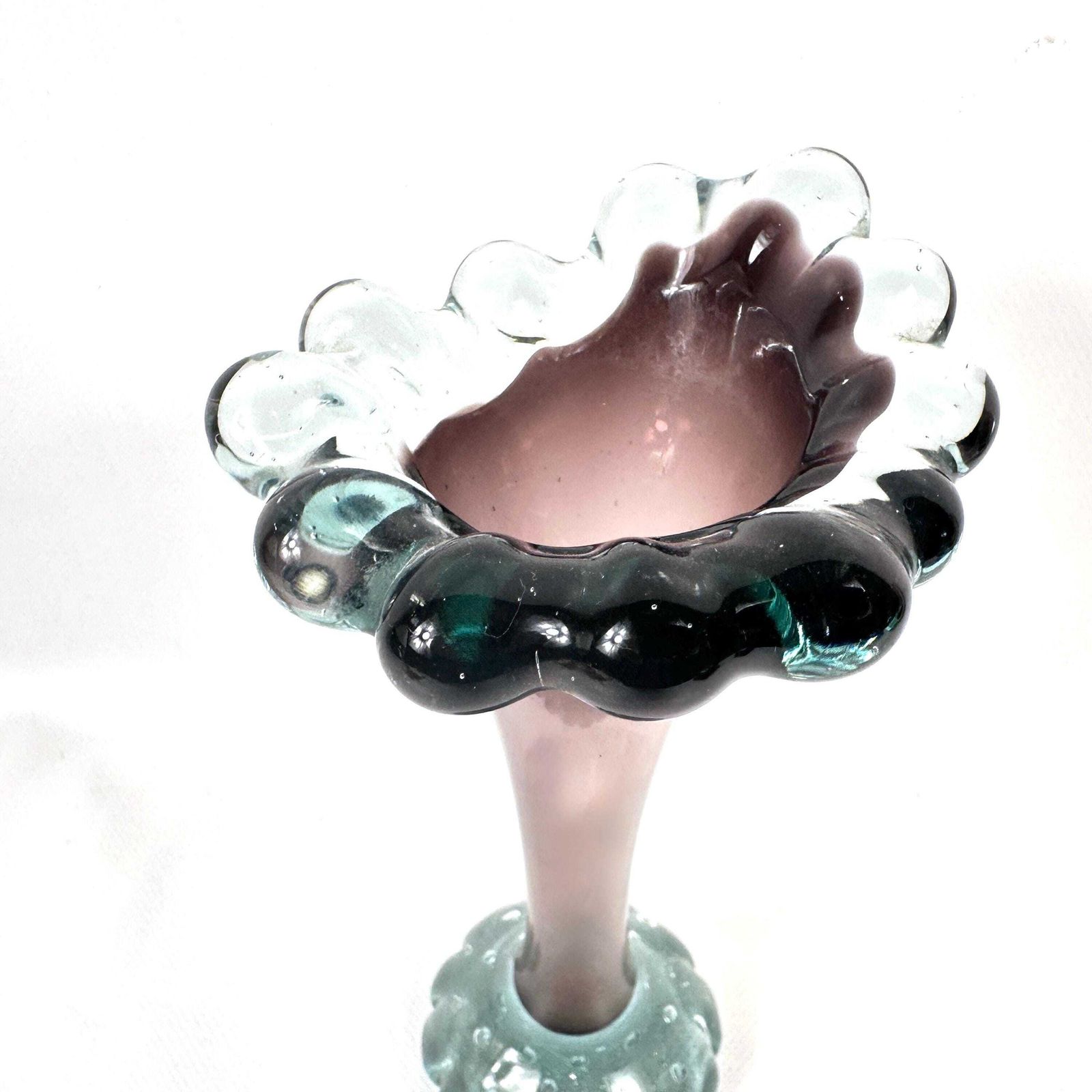 1960s åseda Glassworks Vase – Swedish Art Glass In Lilac And Aqua Bubble Rim Design photo 109.0