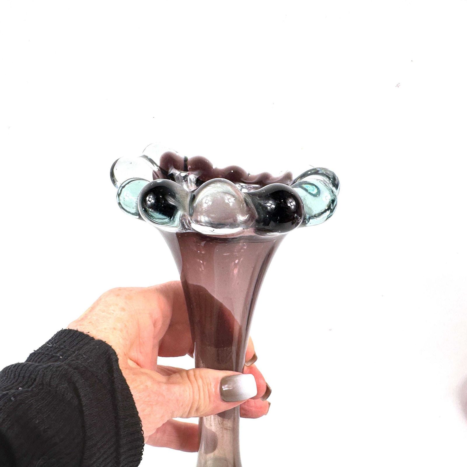 1960s åseda Glassworks Vase – Swedish Art Glass In Lilac And Aqua Bubble Rim Design photo vintage