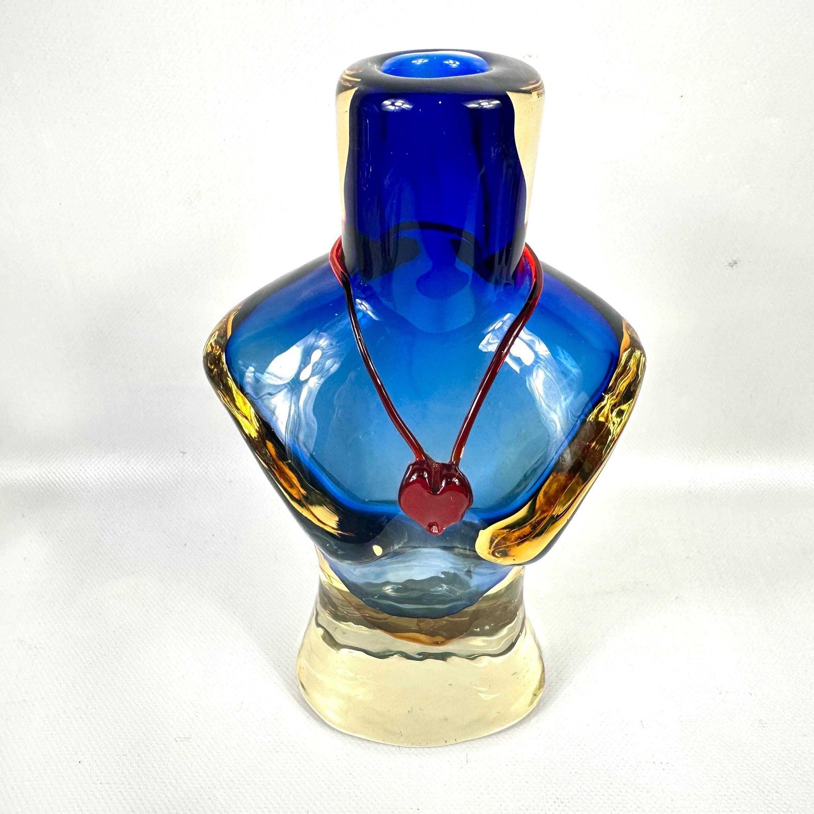 Scandinavian Art Glass Torso Vase – Hand Blown Glass With Red Heart Necklace, 1980s photo furniture