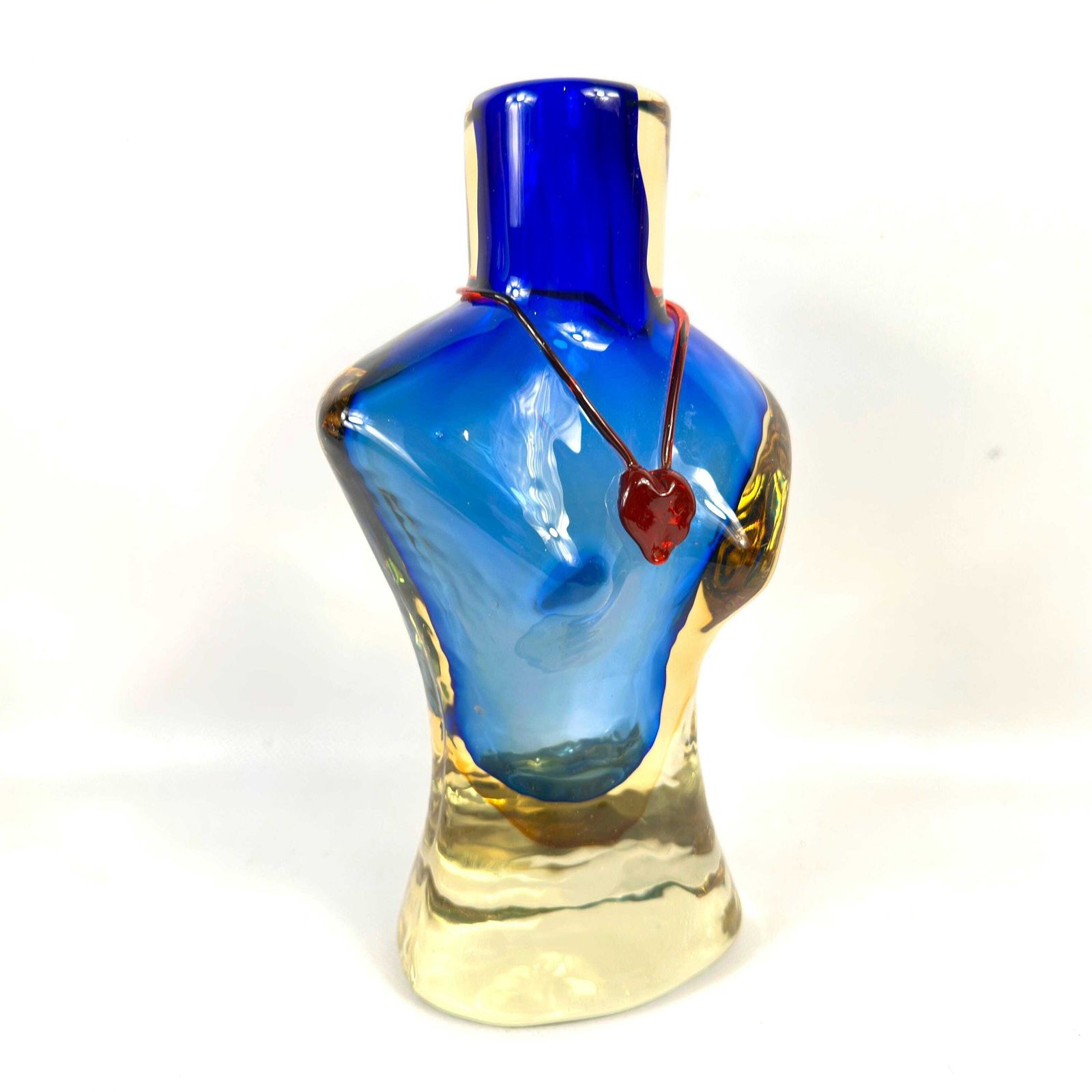 Scandinavian Art Glass Torso Vase – Hand Blown Glass With Red Heart Necklace, 1980s photo buy