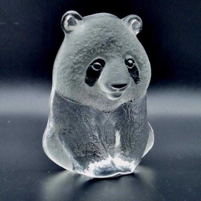 Art Glass Panda Wwf Paperweight Sculpture Signed  Mats Jonasson photo Art