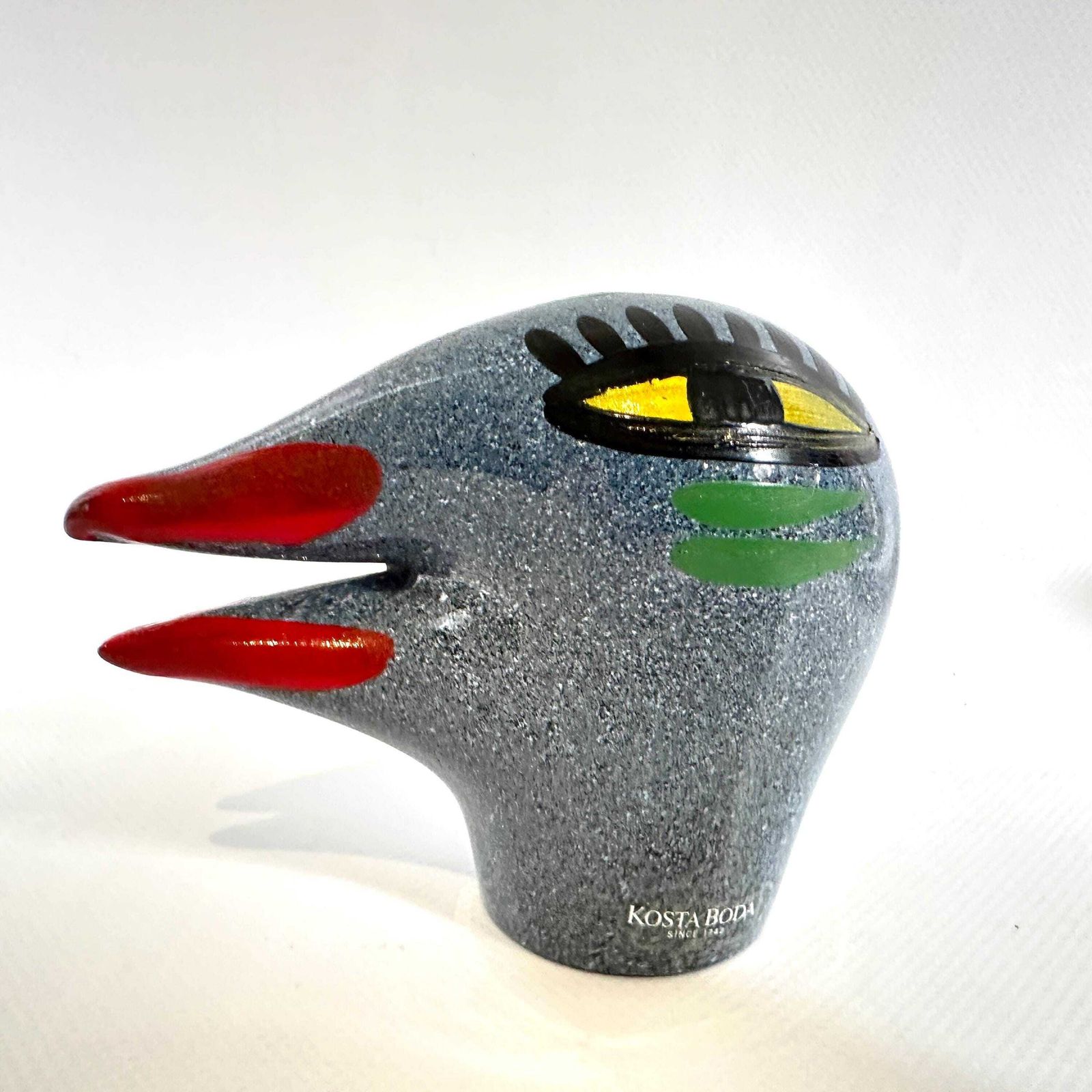 Vintage Kosta Boda Bird Head Sculpture By Ulrica Vallien – Hand Painted Art Glass, Sweden