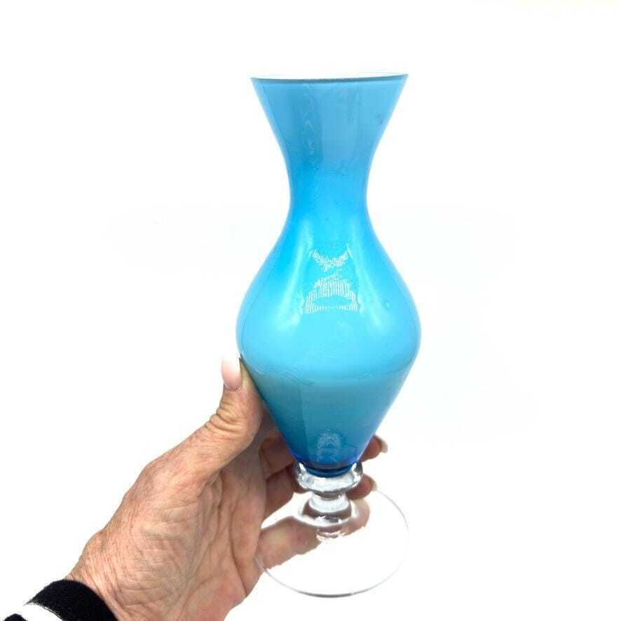 Scandinavian Blue Opaline Glass Vase: 1960s Ryd Style Art Glass photo furniture