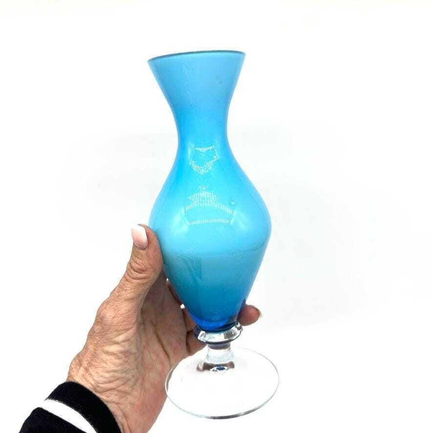 Scandinavian Blue Opaline Glass Vase: 1960s Ryd Style Art Glass photo 84.0