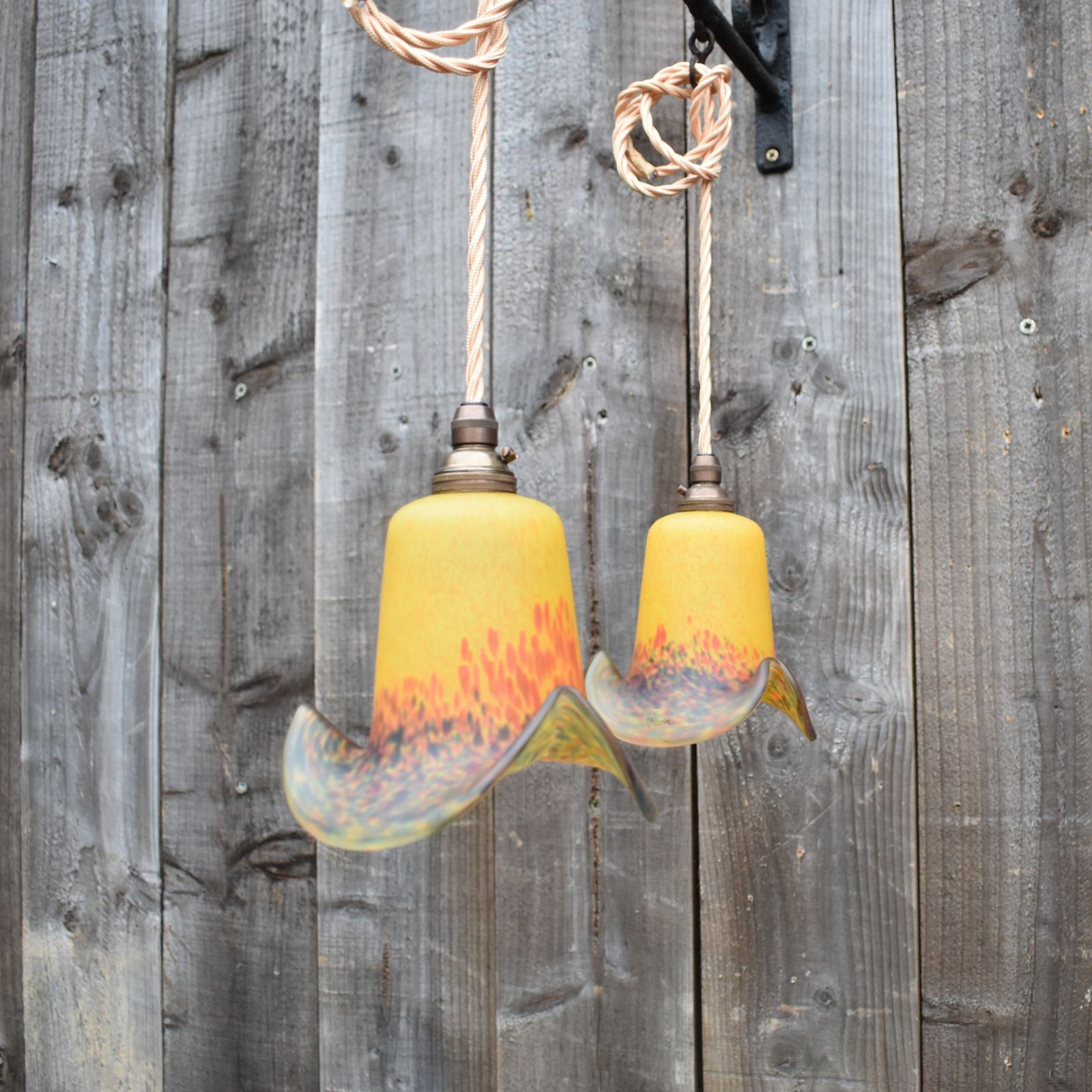 Antique Rare Vianne Art De France Tulip Glass Pendent Downlights Set Of Three photo furniture