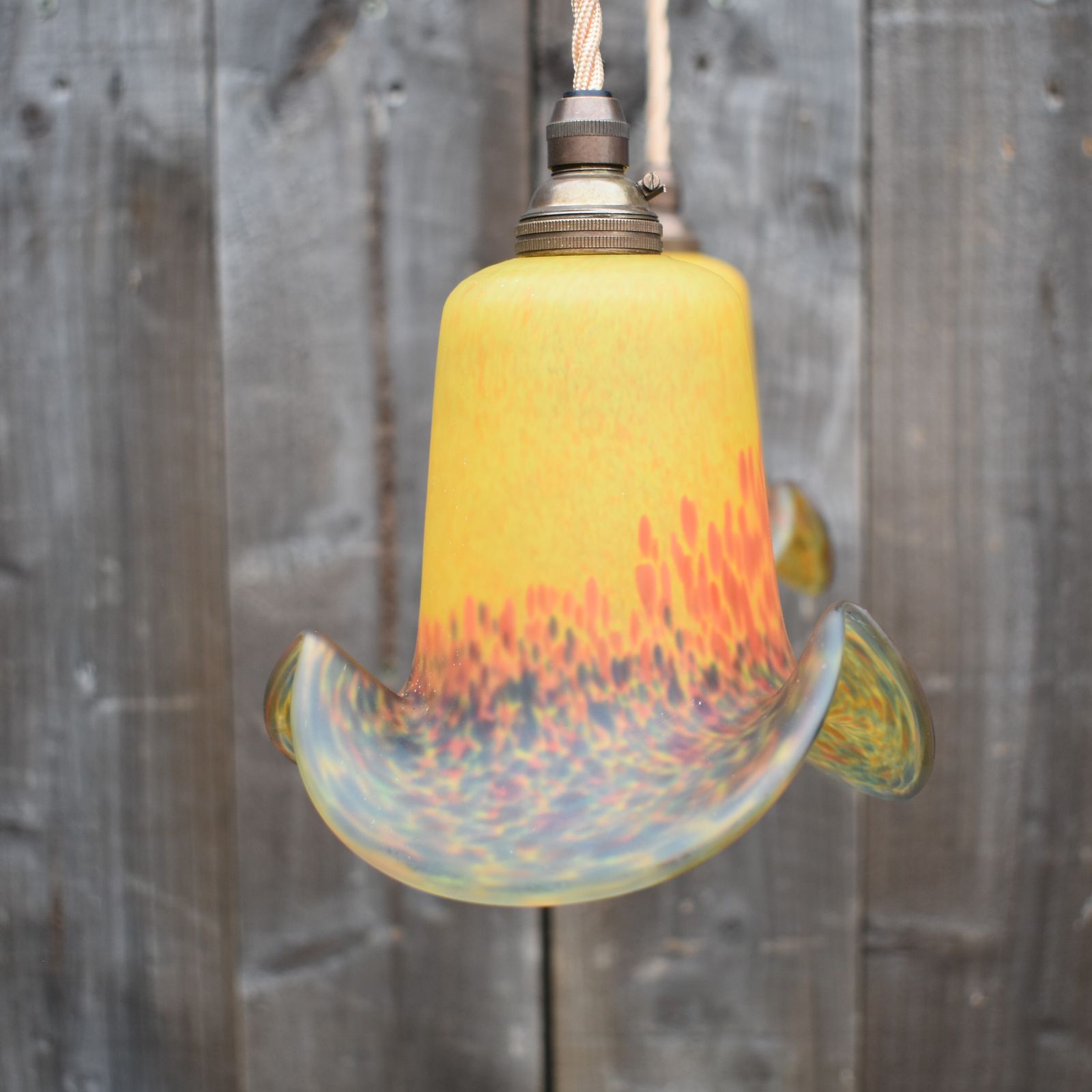 Antique Rare Vianne Art De France Tulip Glass Pendent Downlights Set Of Three photo for sale
