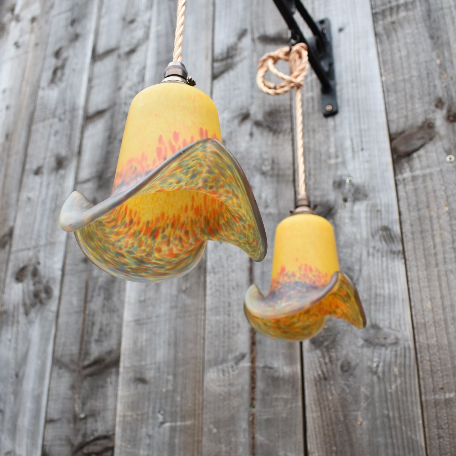 Antique Rare Vianne Art De France Tulip Glass Pendent Downlights Set Of Three photo vinterior