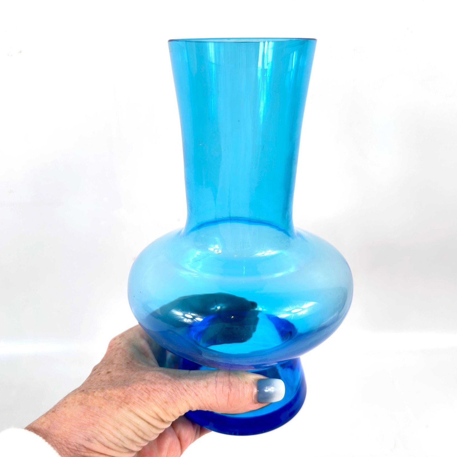 photo for sale Bo Borgström For åseda – Mid Century Blue Art Glass Vase, Swedish Modern Design, 1960s