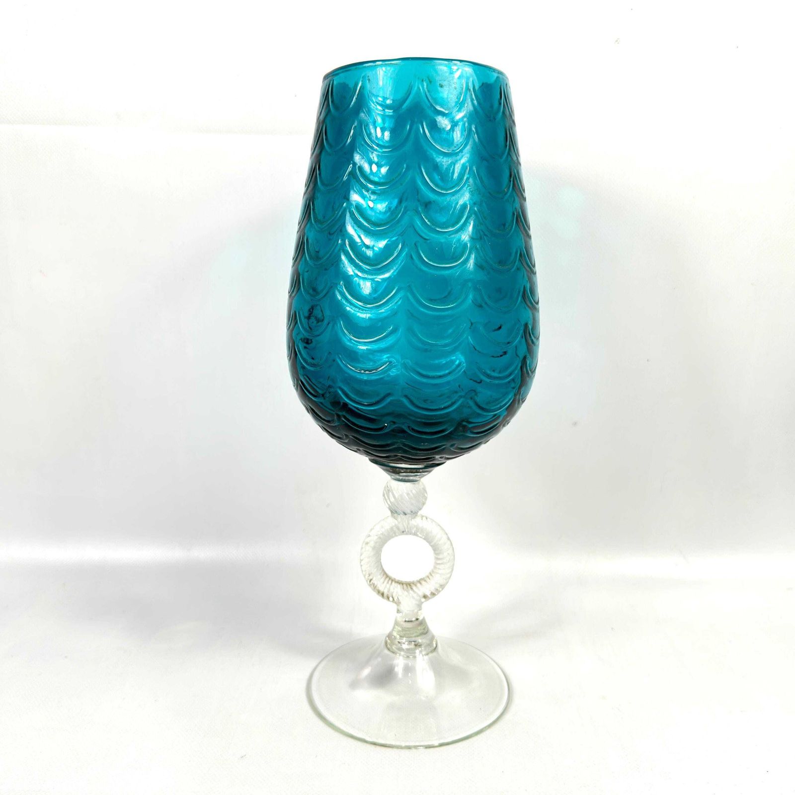 Large Draped Optic Italian Empoli Art Glass Vase, 1950s–60s