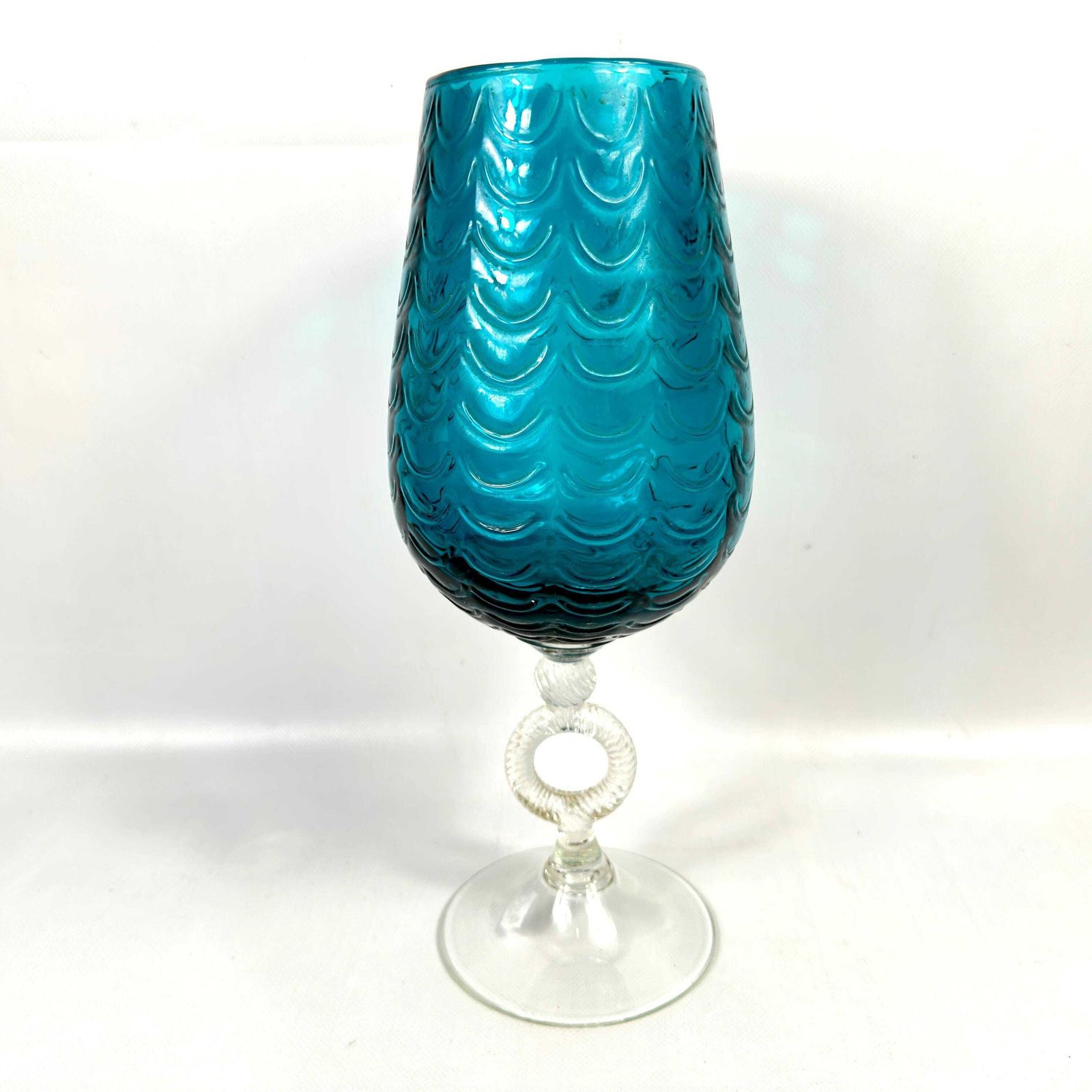 photo for sale Large Draped Optic Italian Empoli Art Glass Vase, 1950s–60s