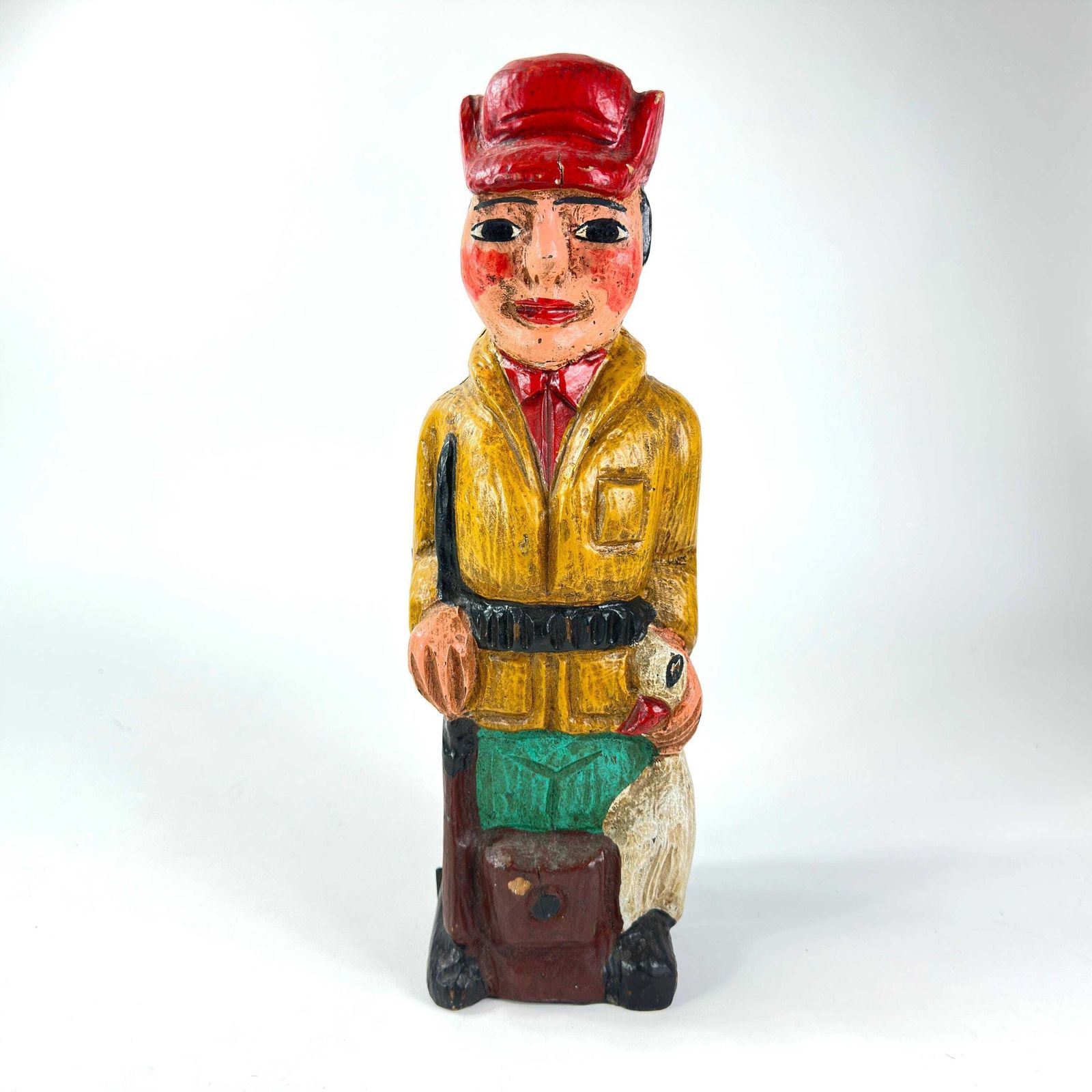 Antique Hand Carved Wine Bottle Box – Huntsman, Folk Art Barware C.1940s