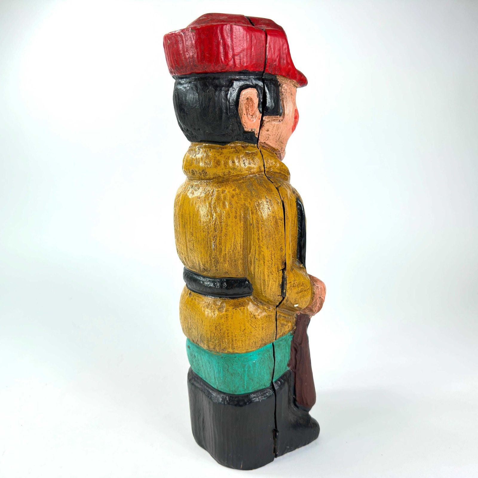 Antique Hand Carved Wine Bottle Box – Huntsman, Folk Art Barware C.1940s photo 138.0