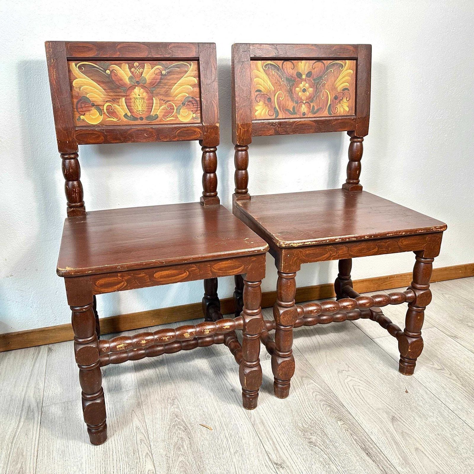 photo for sale Antique Swedish Dining Chairs – Hand Painted Folk Art Chairs, Early 20th Century