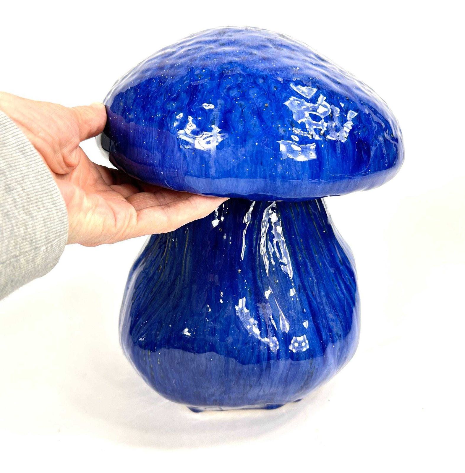 Vintage Ceramic Mushroom Ornament – Extra Large Cobalt Blue Garden Decor, 1990s Glazed Pottery Sculpture photo furniture