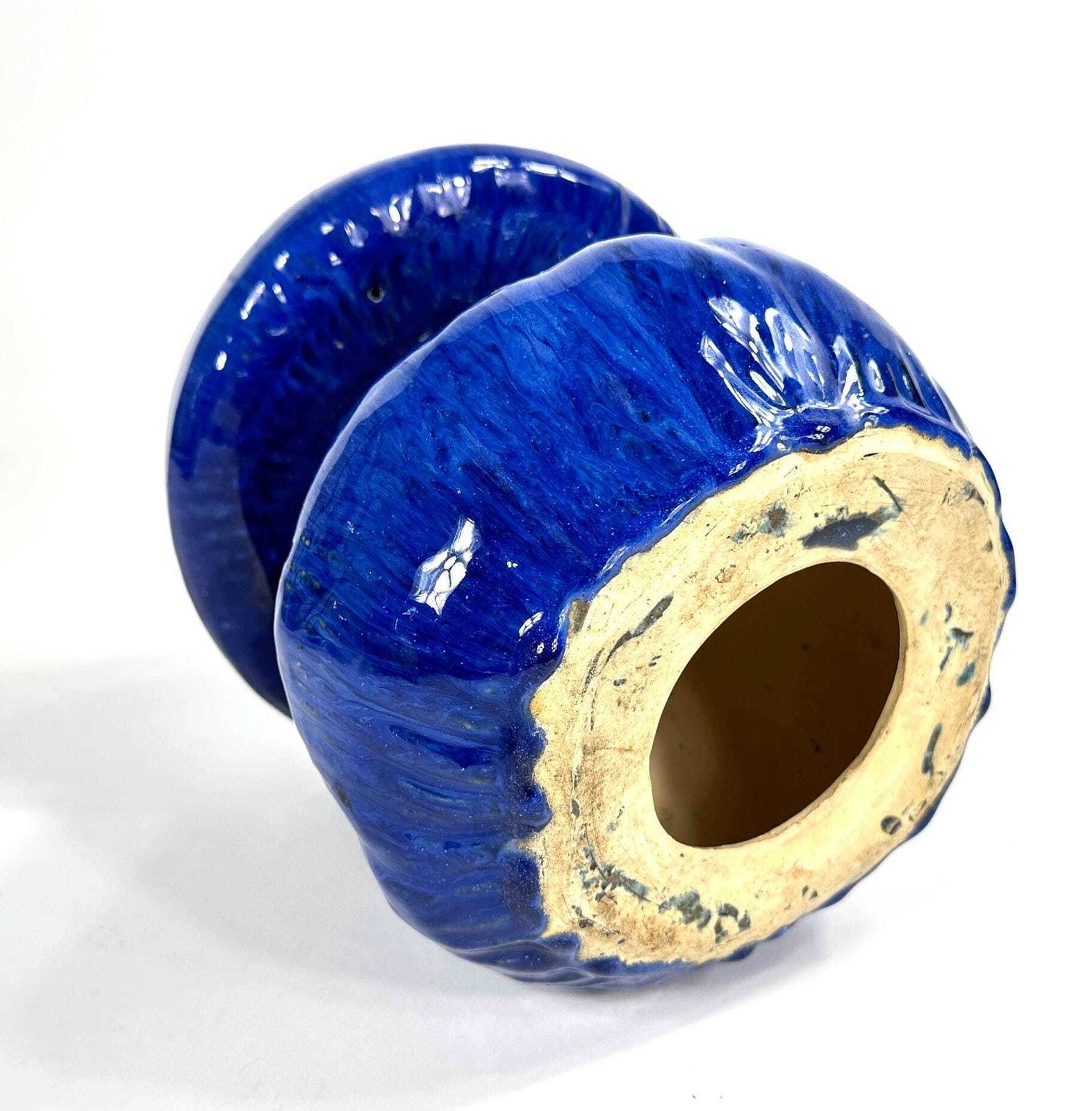 Vintage Ceramic Mushroom Ornament – Extra Large Cobalt Blue Garden Decor, 1990s Glazed Pottery Sculpture photo vintage