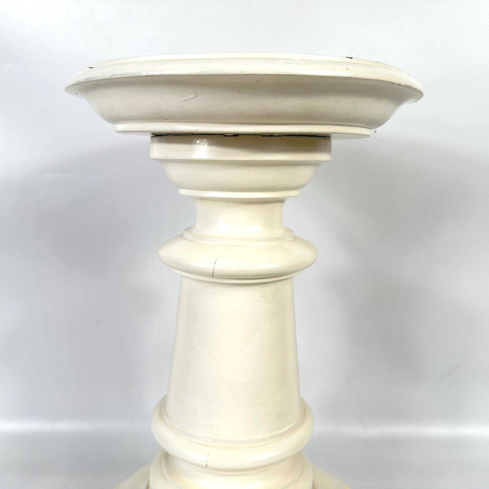 Antique Wood Pedestal Plinth – Cream Painted Display Stand, C.1900 photo 147.0
