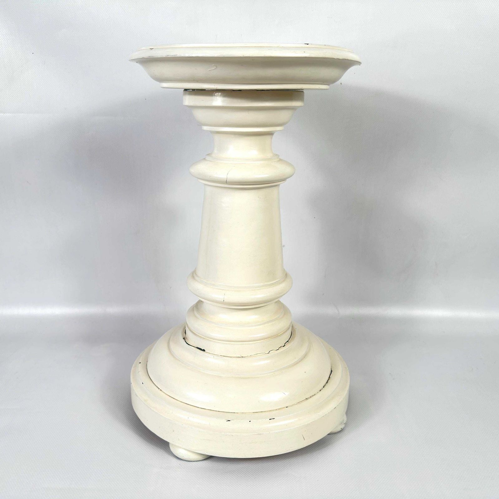 Antique Wood Pedestal Plinth – Cream Painted Display Stand, C.1900 photo buy