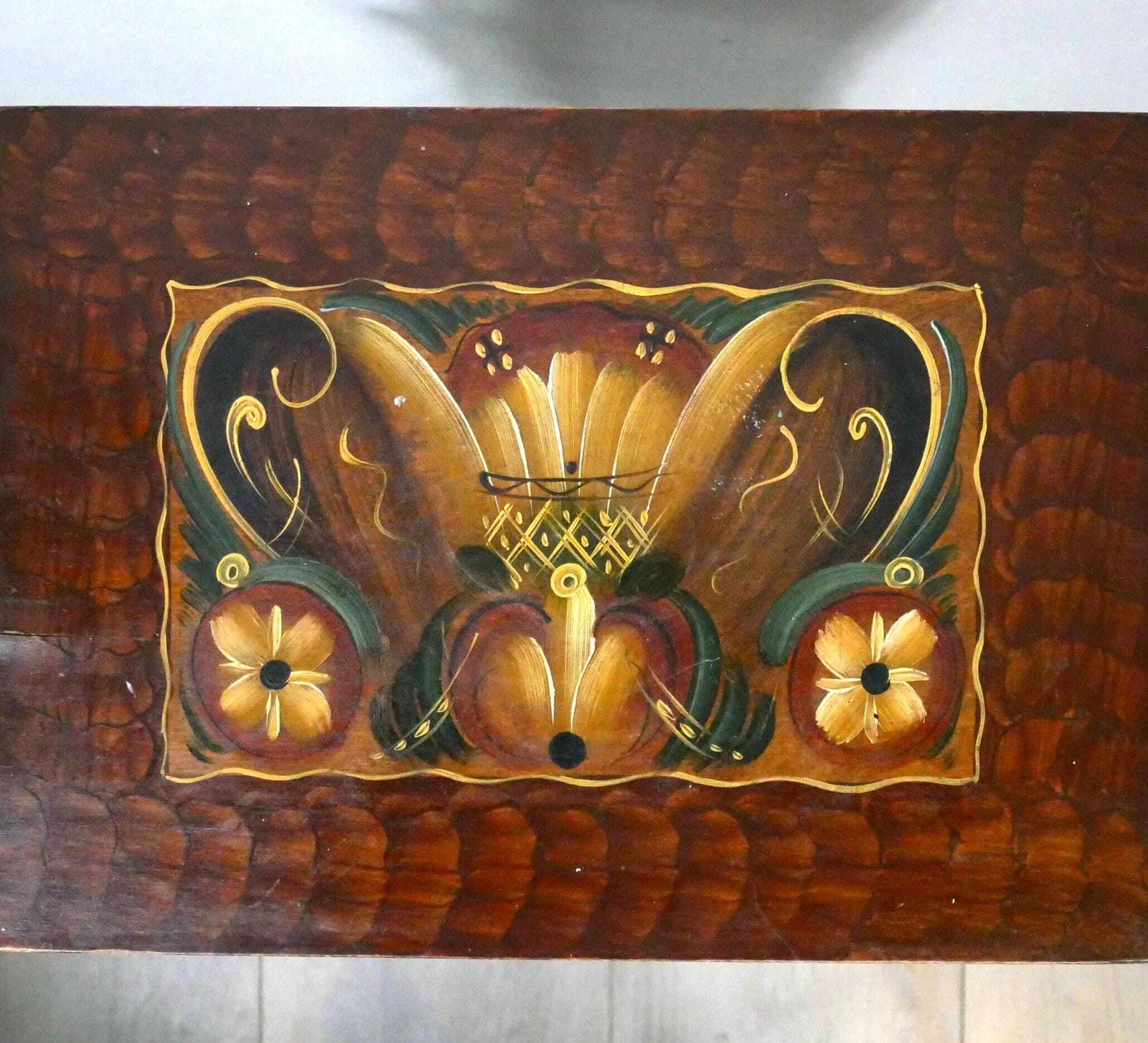 photo furniture Vintage Hand Painted Kurbits Side Table: Swedish Rosemaling Folk Art