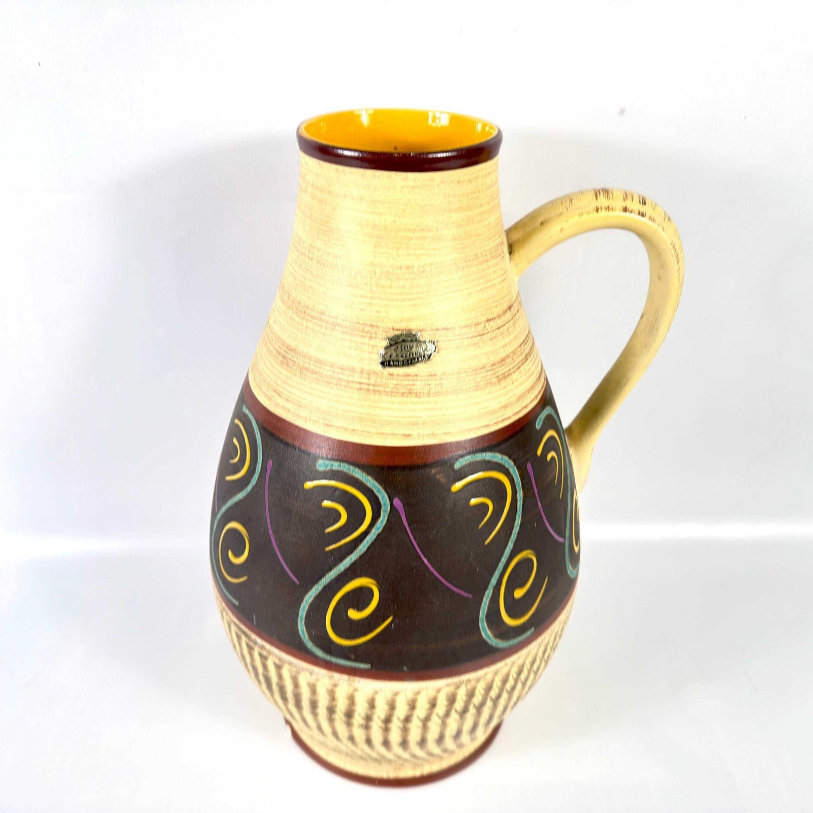 Mid Century German Pottery Vase – 1960s Sgraffito Ceramic Jug, 42 Cm photo Home Decor