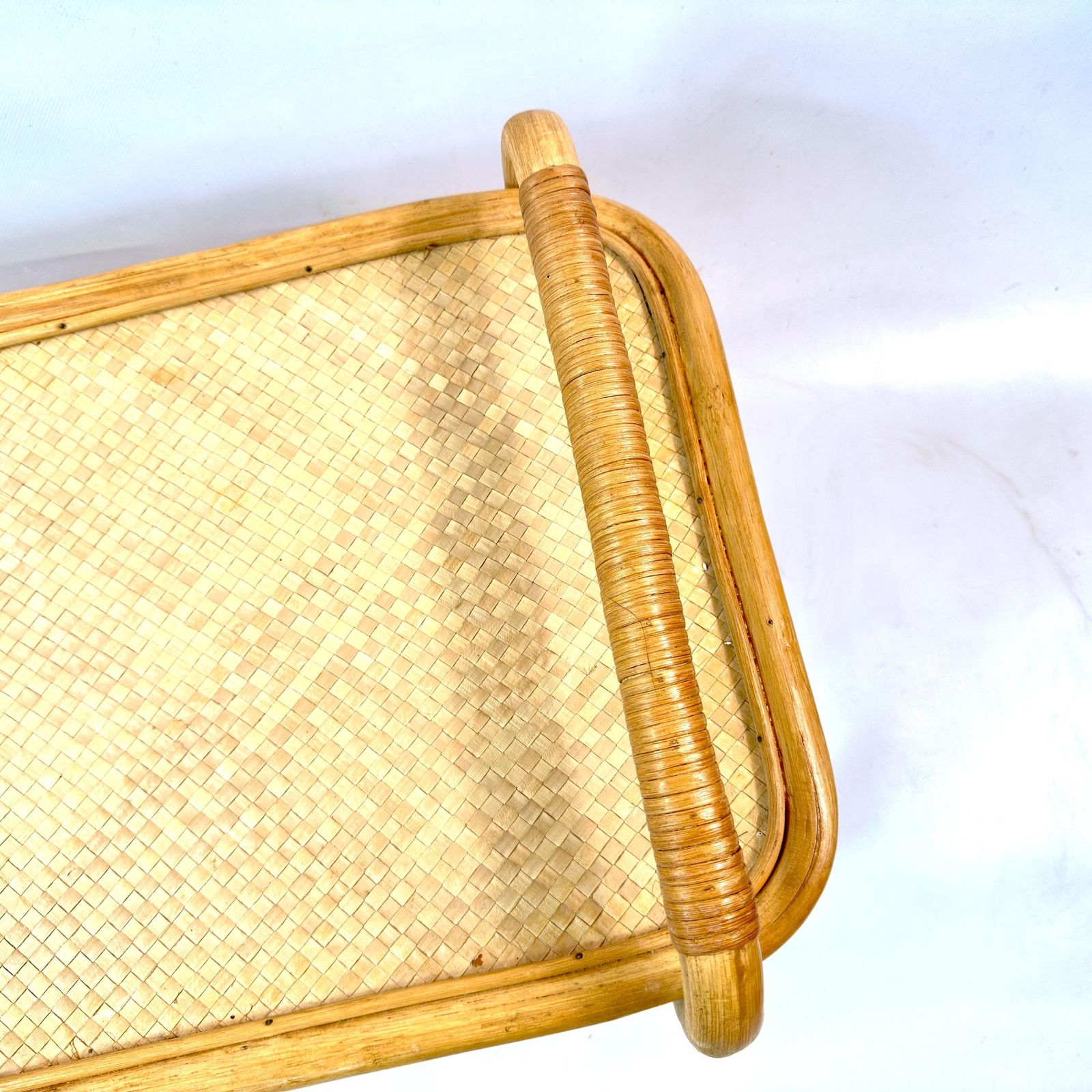 Vintage Bamboo & Rattan Serving Tray – Mid Century Breakfast Tray, Scandinavian Natural Cane Design photo vintage