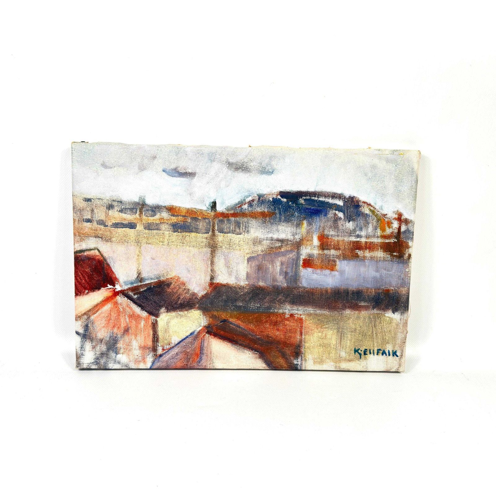 Oil Painting By Kjell Falk – Swedish Industrial Scene, 1970s photo buy