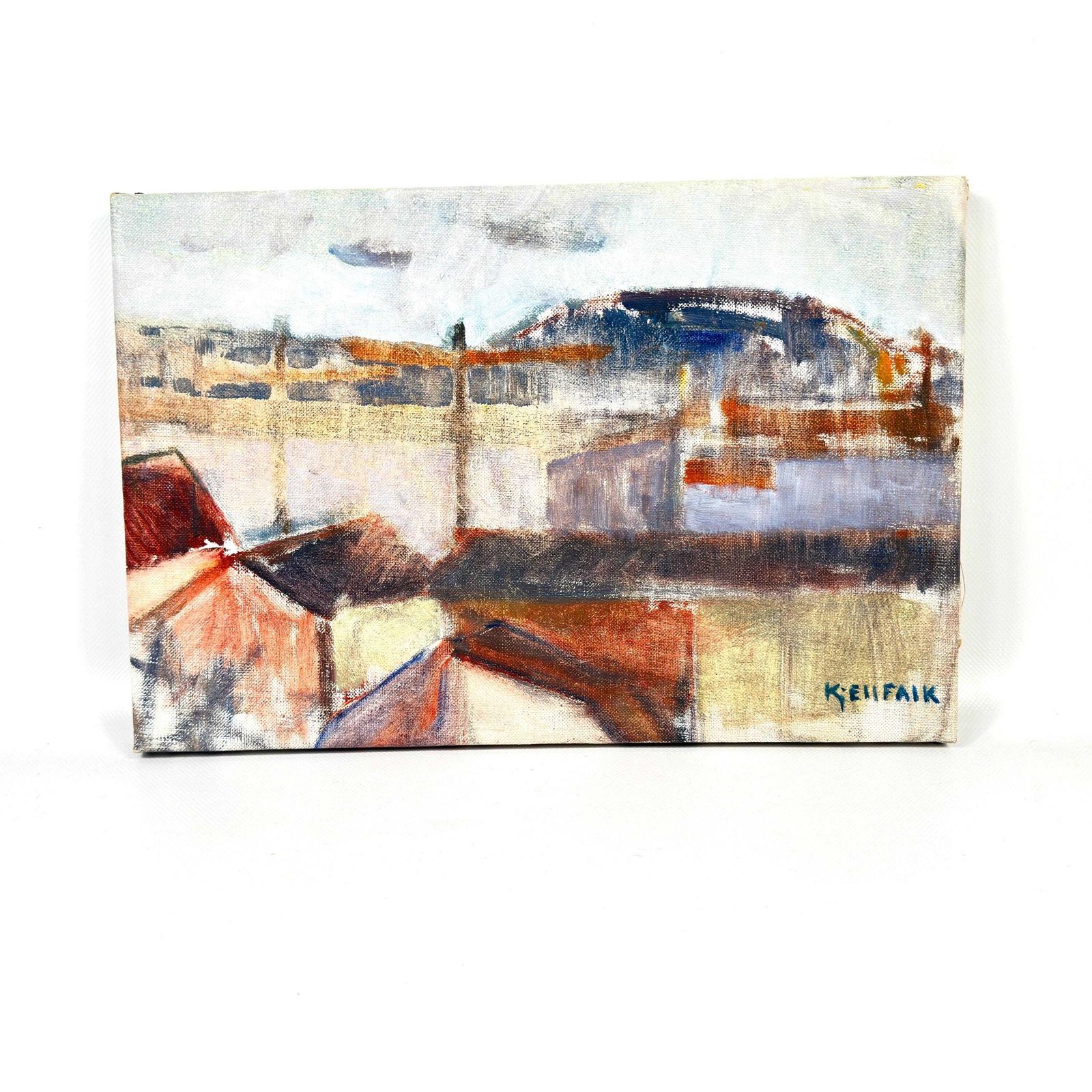 photo furniture Oil Painting By Kjell Falk – Swedish Industrial Scene, 1970s