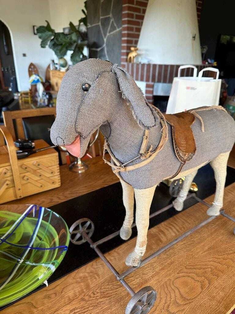 photo for sale Antique Steiff Donkey On Wheels – Early 1900s Ride On Pull Toy