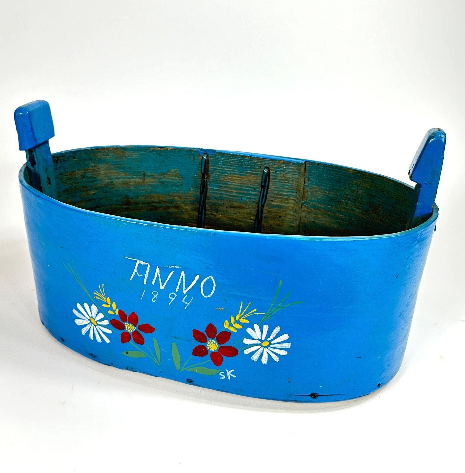 Scandinavian Wood Storage Box, Brides Box, 1894 Folk Art photo vintage