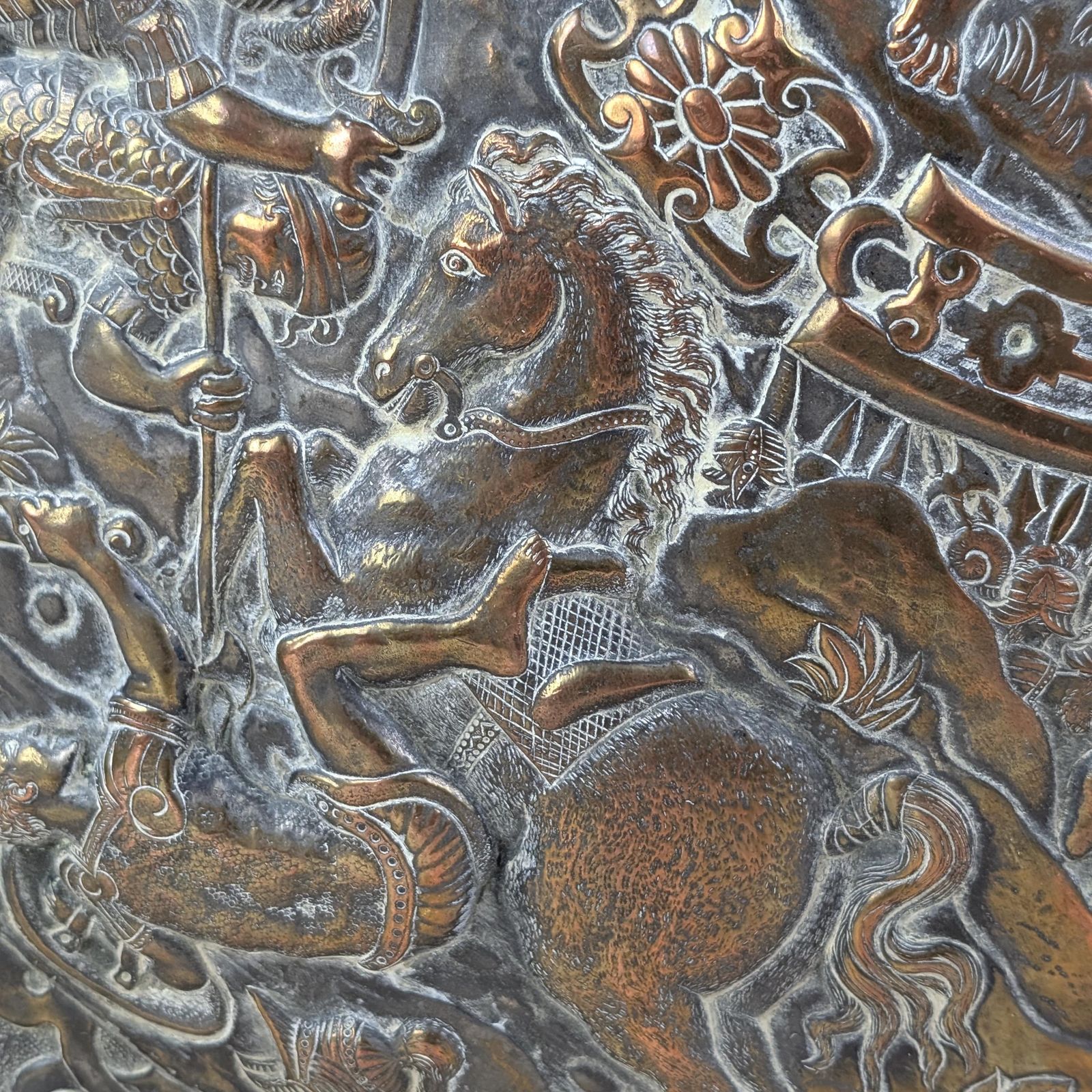 Art Large Brass Repoussé Shield Plaque Roman Battle Scene Victorian Grand Tour Wall Hanging Decor photo