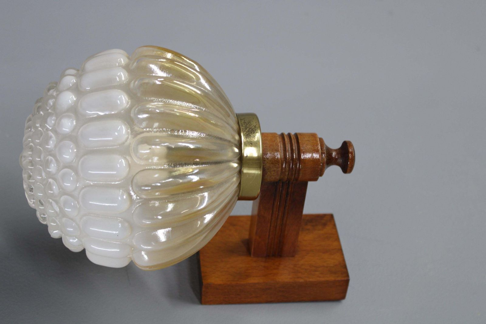 Mid Century Wooden And Glass Wall Lamp, Czechoslovakia 1960s — Vintage Sculptura photo vinterior