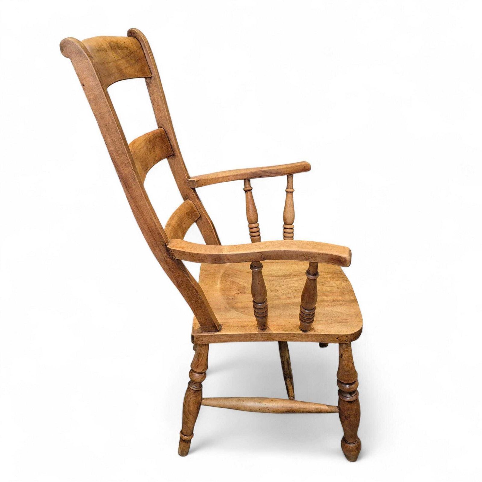 Antique 19th Century Elm Ladder Back Armchair – Country Farmhouse Style photo furniture