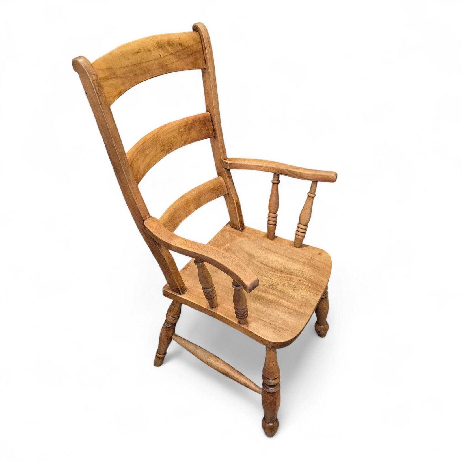 Antique 19th Century Elm Ladder Back Armchair – Country Farmhouse Style photo 335.0