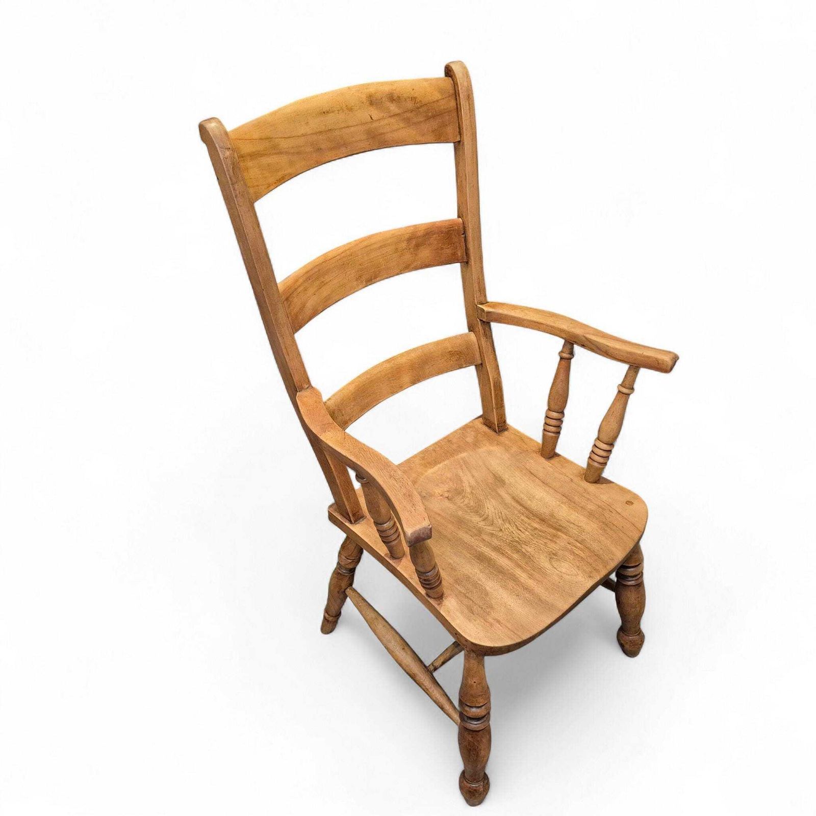 Furniture Antique 19th Century Elm Ladder Back Armchair – Country Farmhouse Style photo
