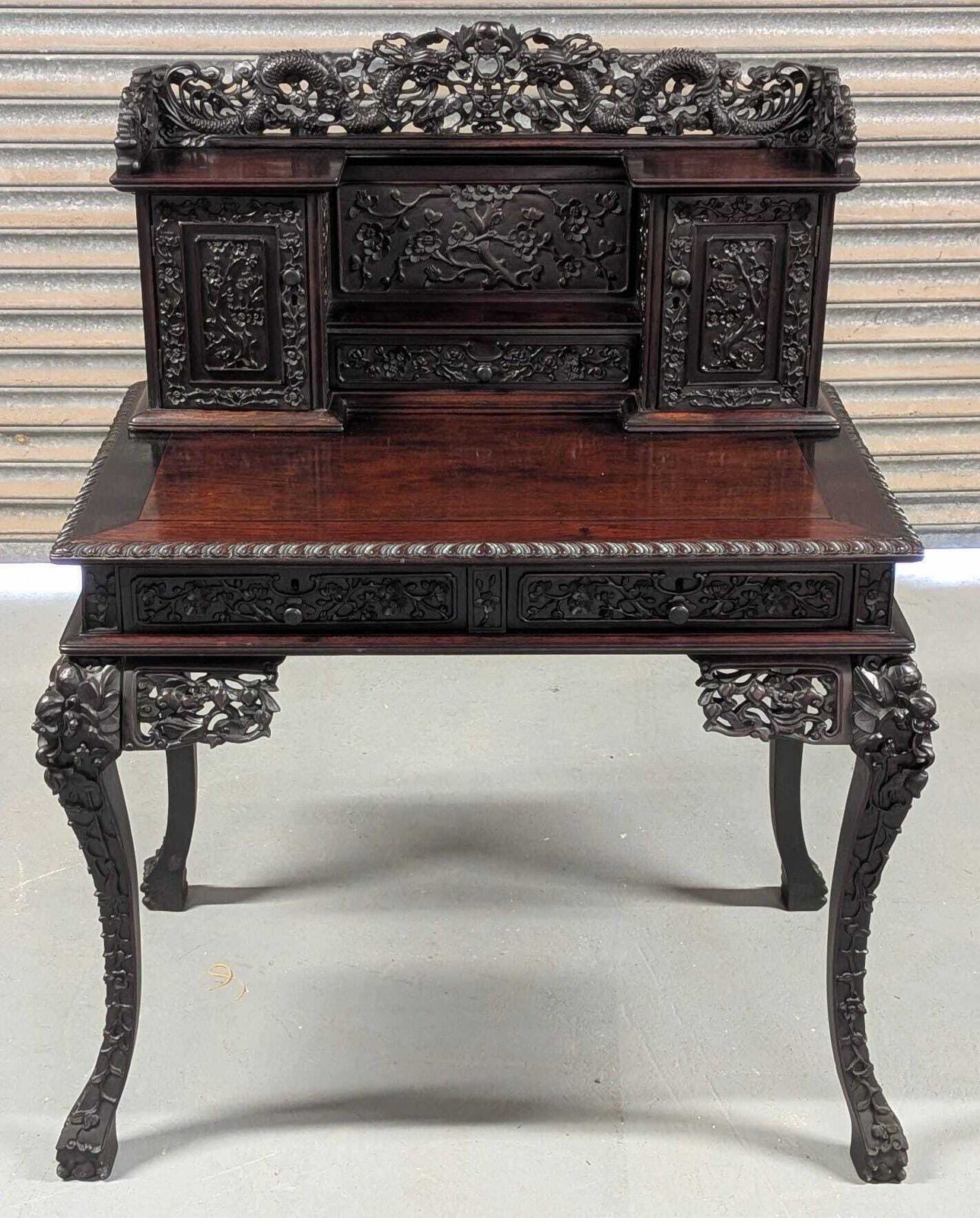 Rare Victorian 1880 Antique Carved Hongmu Desk photo buy