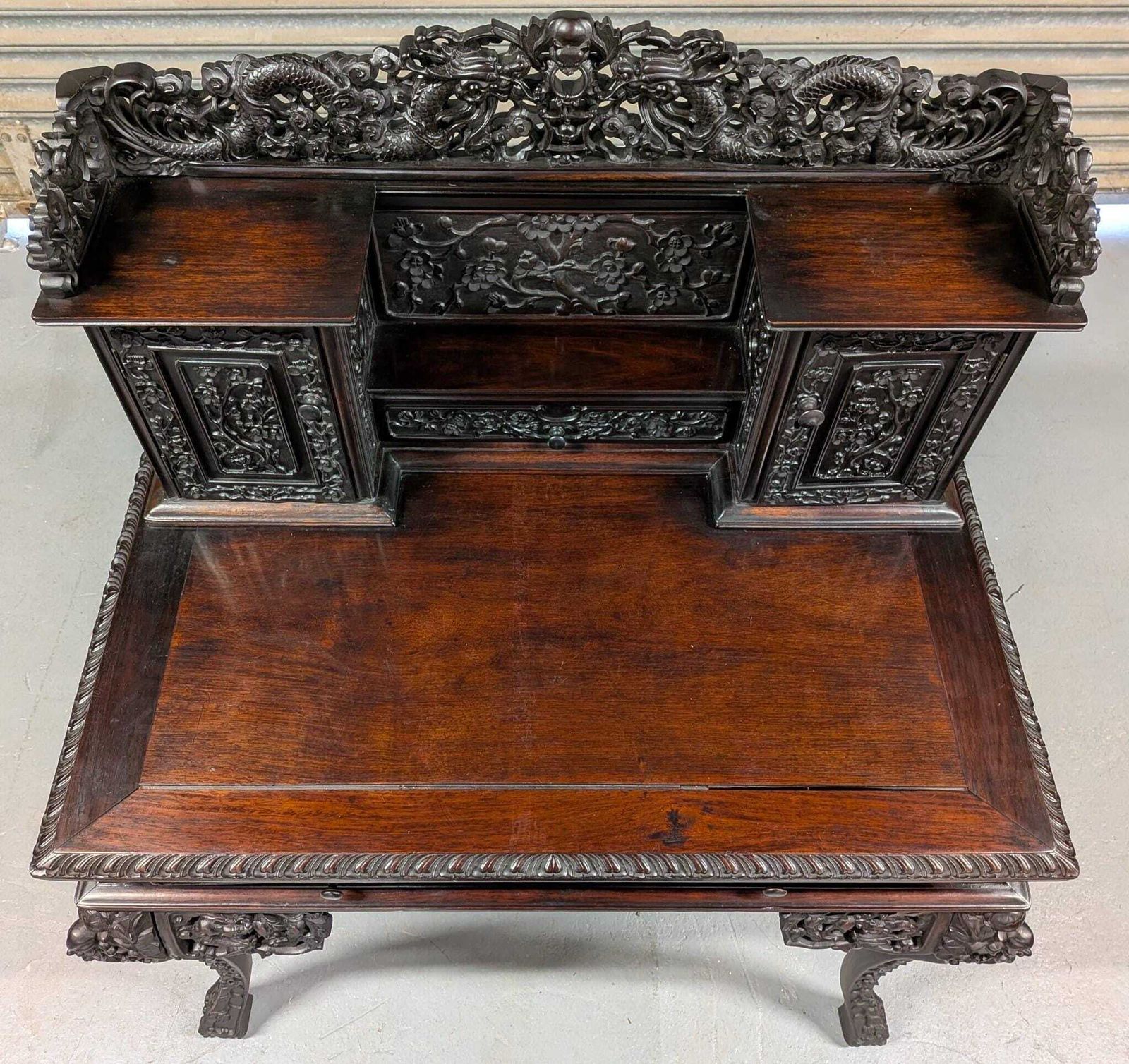 Rare Victorian 1880 Antique Carved Hongmu Desk photo vintage