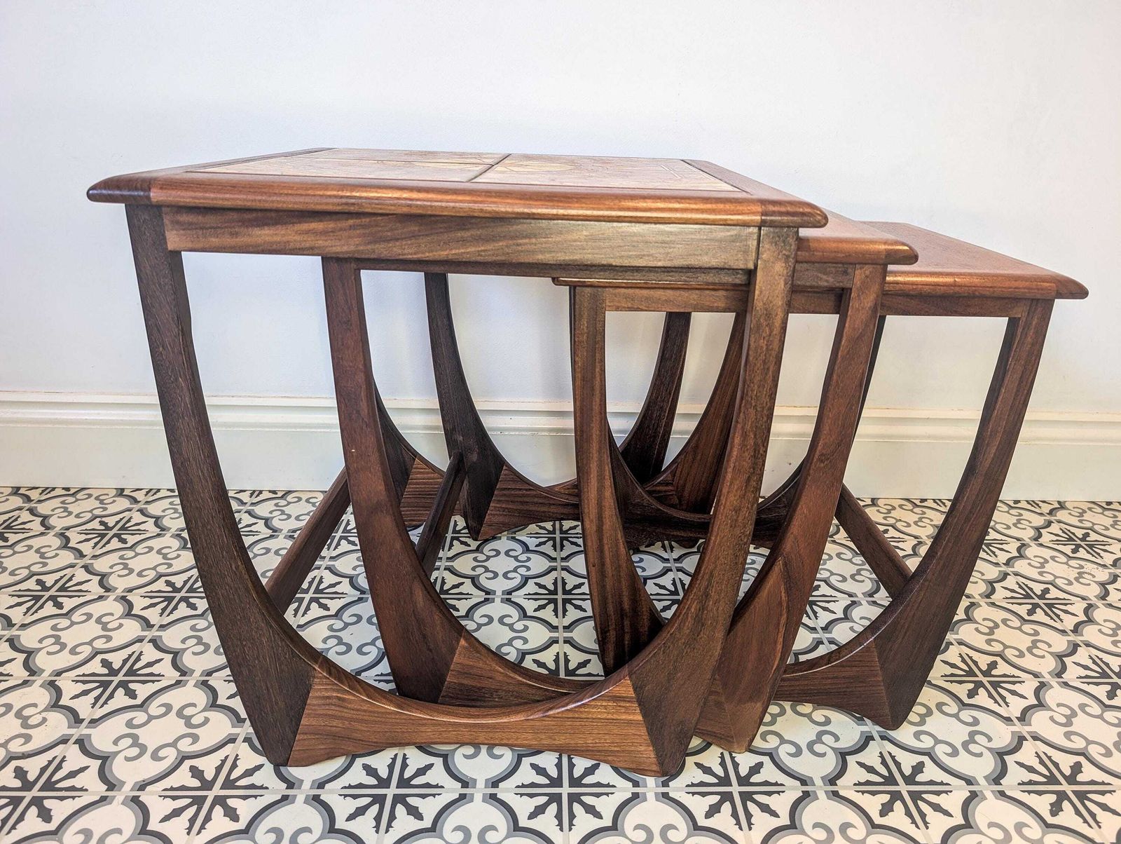 G Plan Astro Tiled Top Nest Of Tables. Retro, Vintage G Plan. Set Of 3 Tables photo for sale