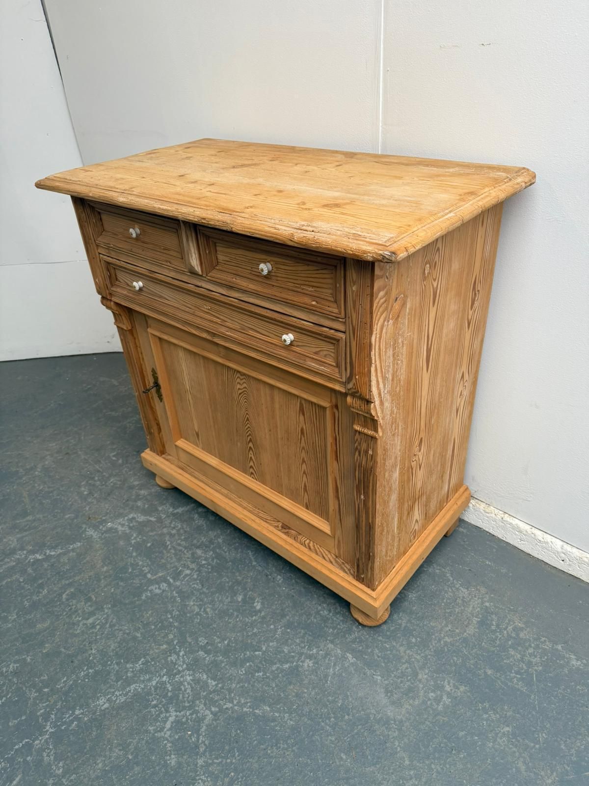 An Early Victorian Pine Hall Dresser Base / Cupboard To Wax/Paint