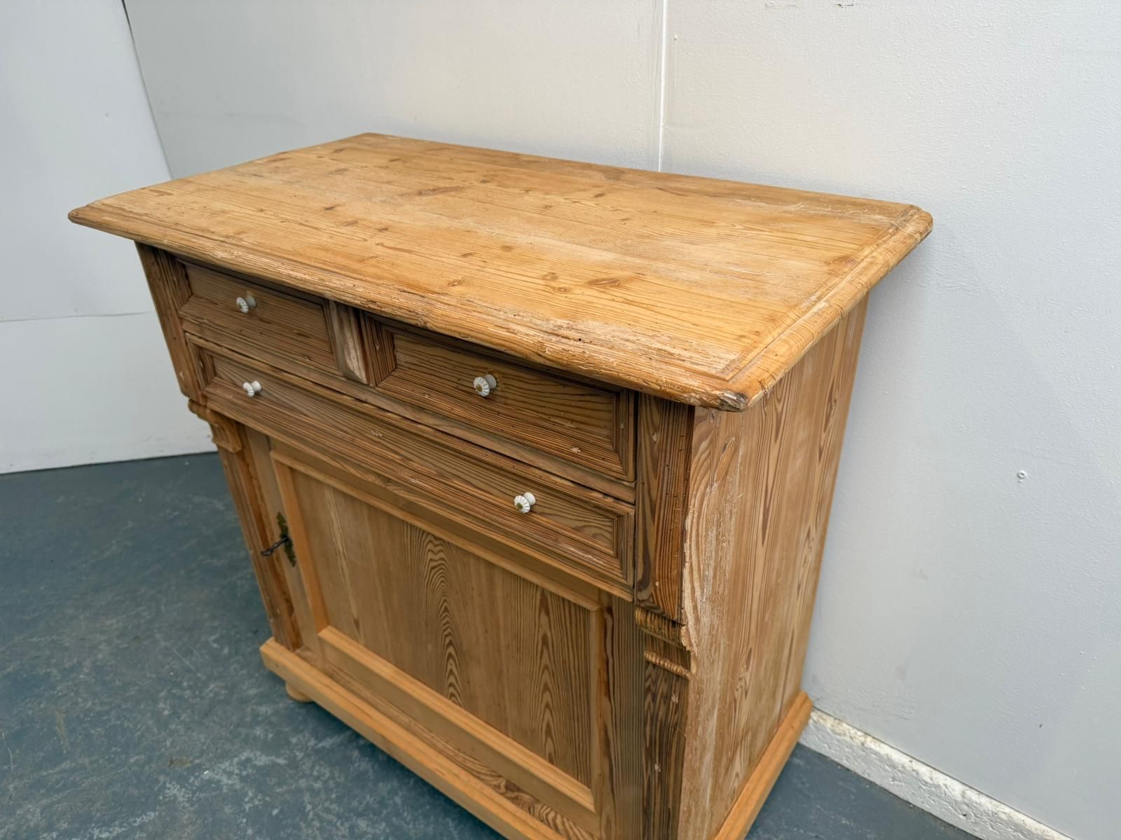 An Early Victorian Pine Hall Dresser Base / Cupboard To Wax/Paint photo vintage