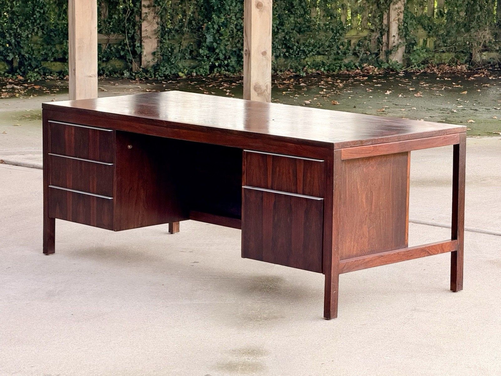 Large Mid Century Modern Danish Design Executive Desk Double Pedestal photo furniture