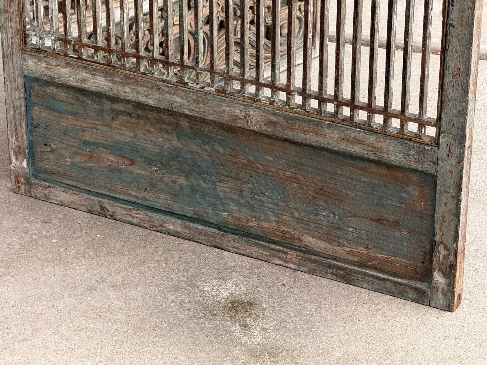 photo for sale Antique Two Panel Lattice Screen With Carved Peacocks, Floral & Gilt Detail