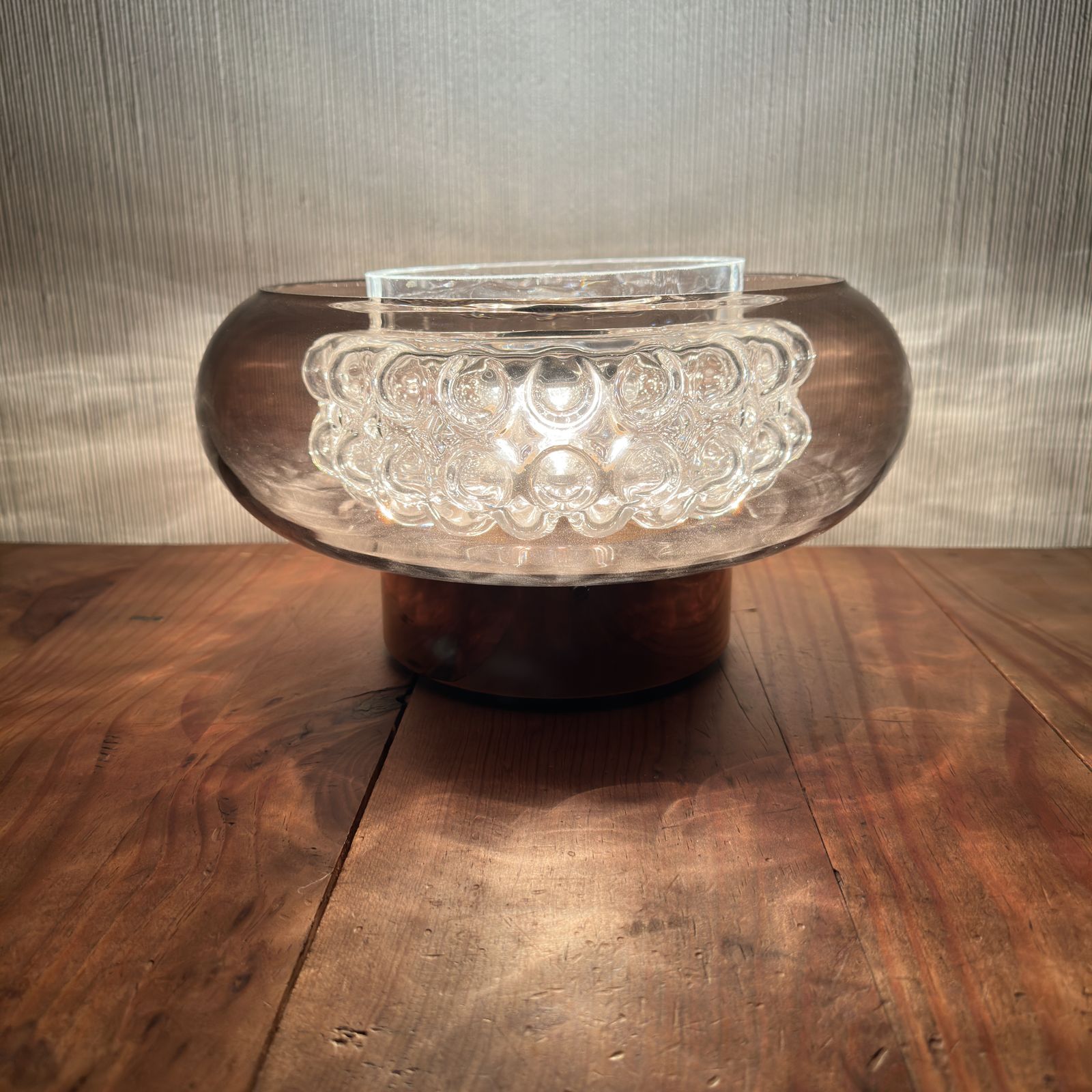 photo furniture Orrefors Table Lamp By Carl Fagerlund – Model 2185/117 – Smoked Glass & Crystal Optical Centrepiece
