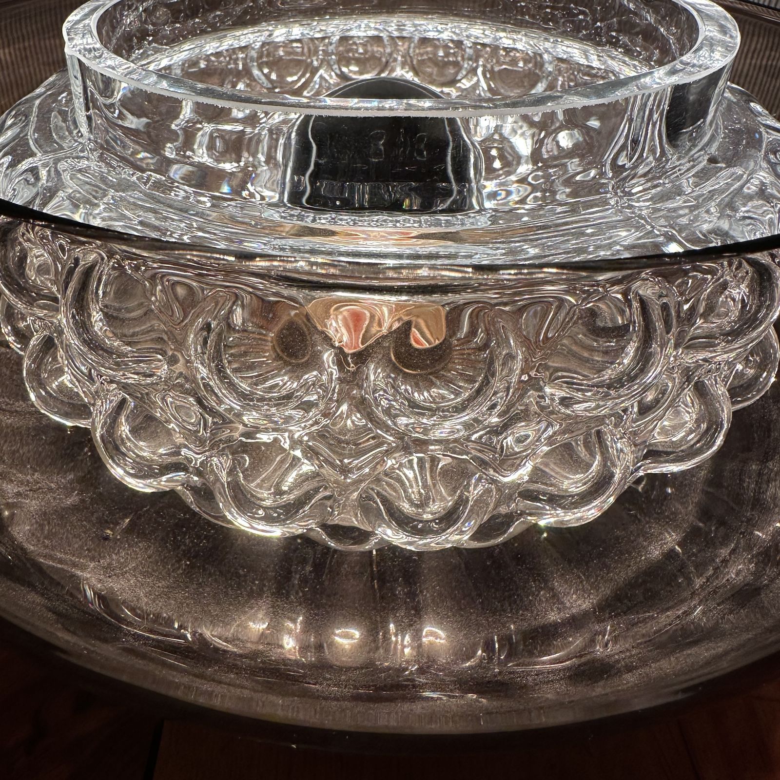 photo for sale Orrefors Table Lamp By Carl Fagerlund – Model 2185/117 – Smoked Glass & Crystal Optical Centrepiece