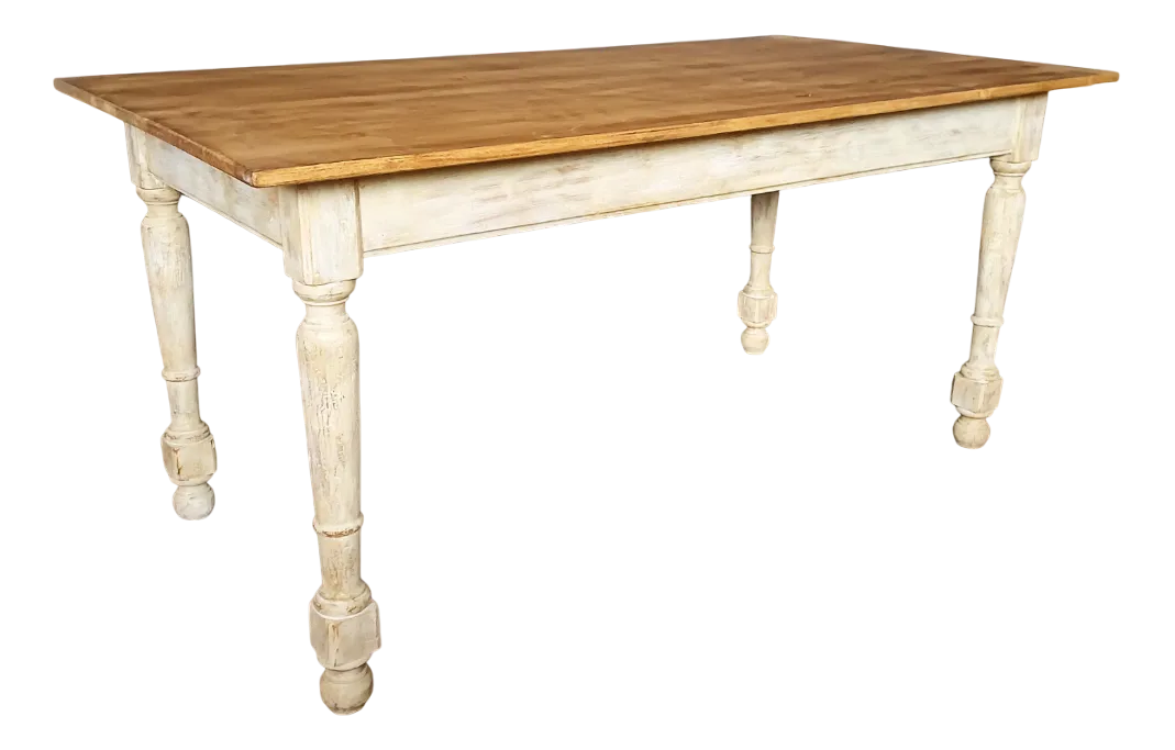 19th Century French Pine Wood Farm Table With A Painted Base