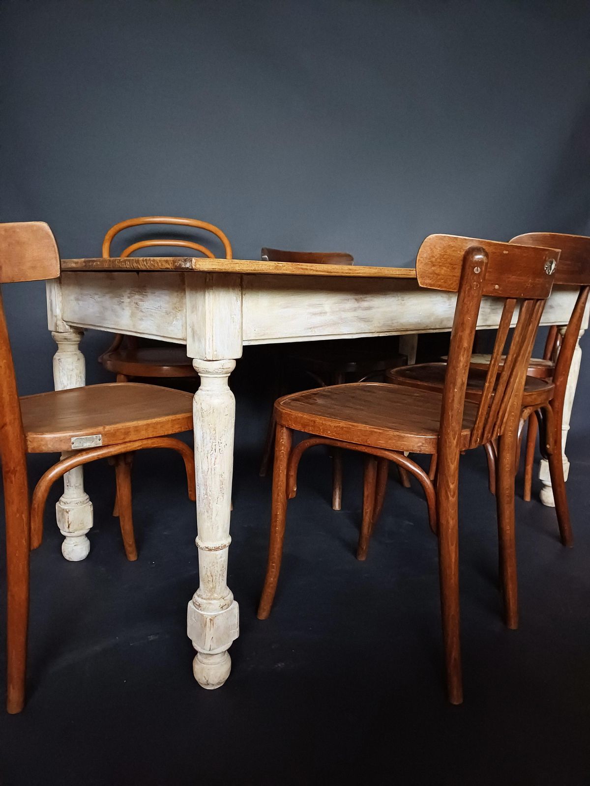 19th Century French Pine Wood Farm Table With A Painted Base photo furniture