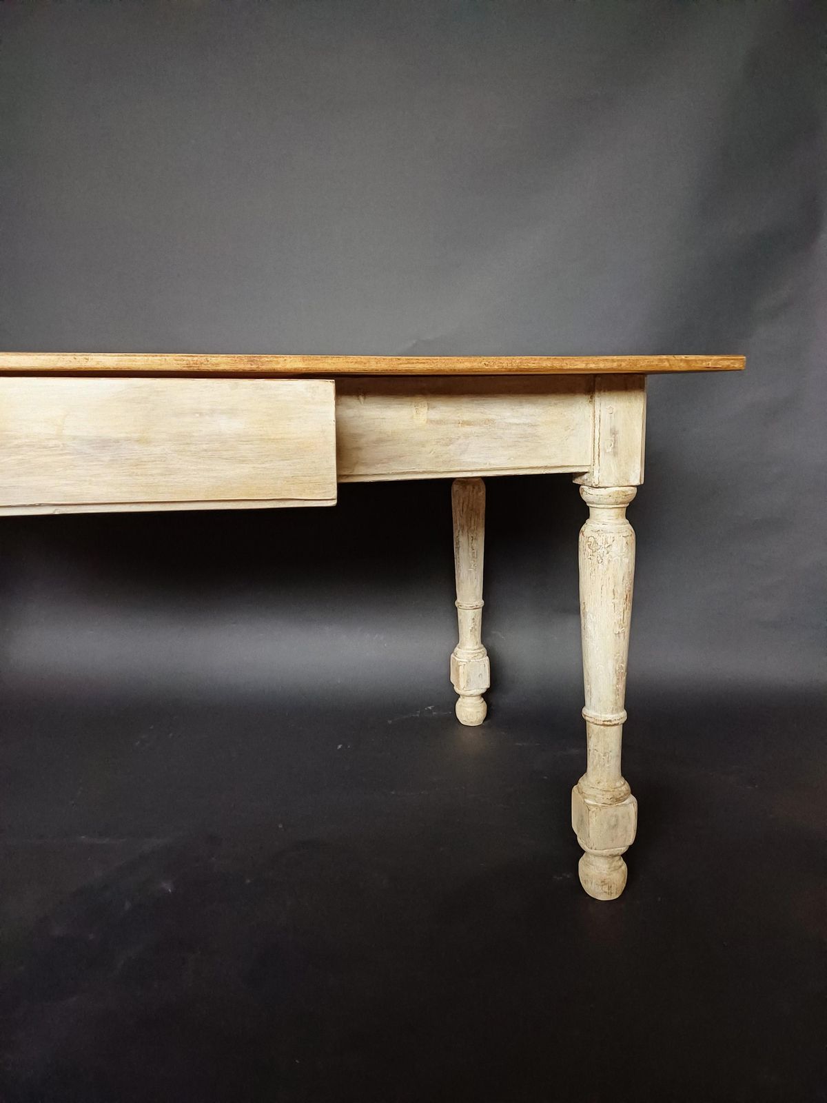 19th Century French Pine Wood Farm Table With A Painted Base photo vintage