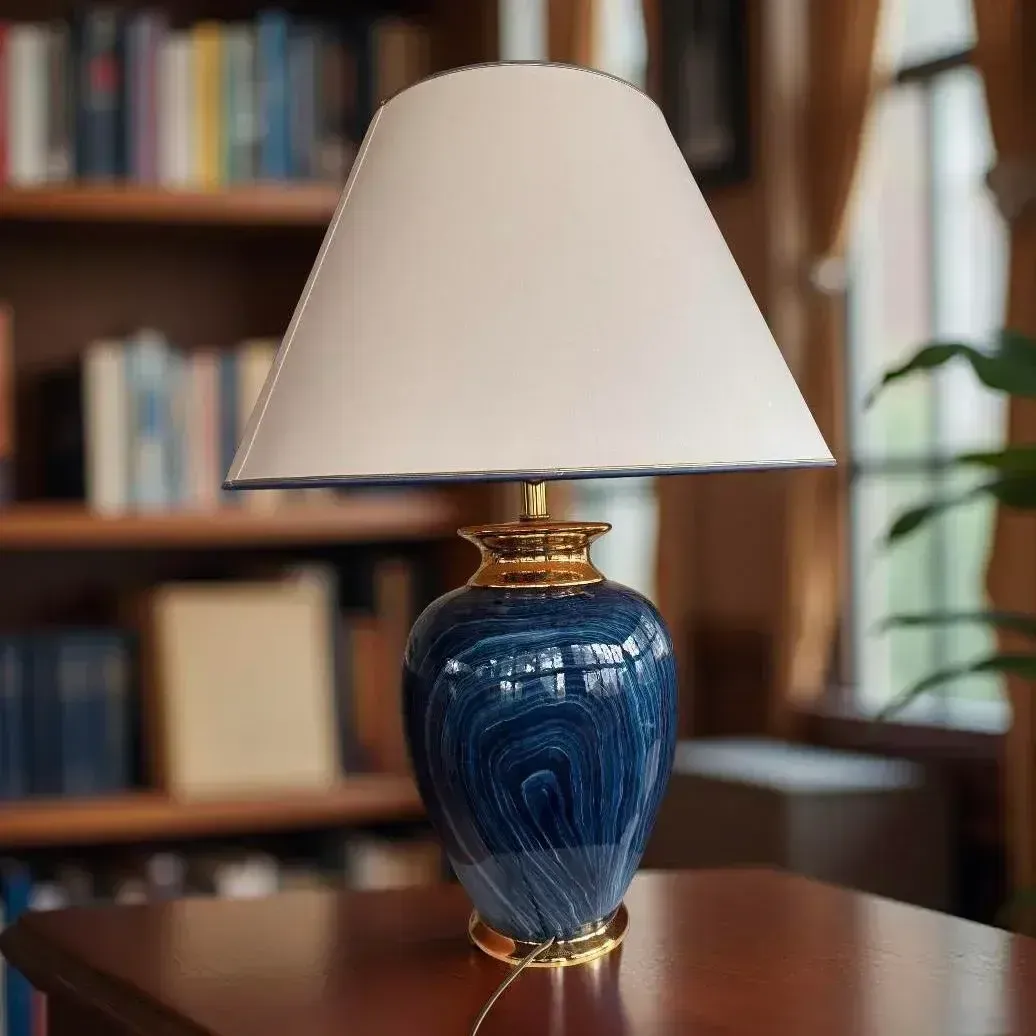 Pied Jars Onyx Bleu Table Lamp By Jean Pierre Gautier For Le Dauphin, France, 1980s photo Lighting
